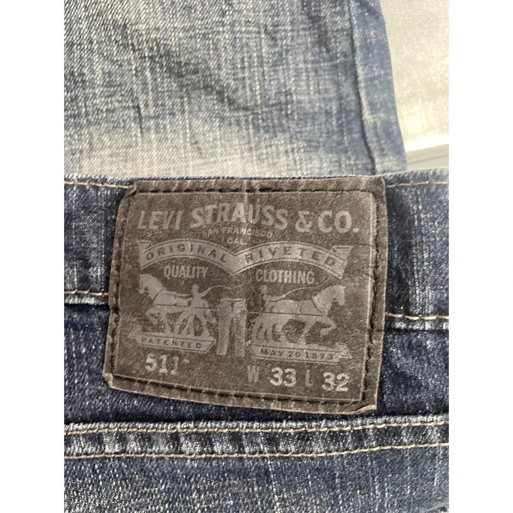 Levis 511 Jeans Mens 33X32 Blue Dark‎ Wash Denim Straight Leg